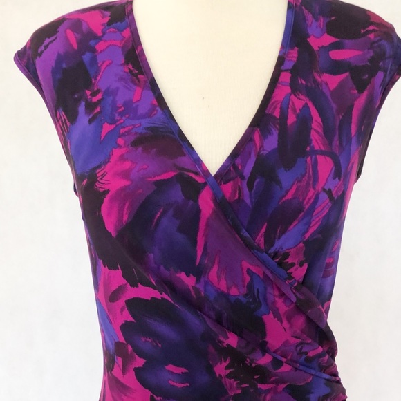 CHAPS Faux Wrap Side Ruched Sleeveless Dress - Picture 3 of 8